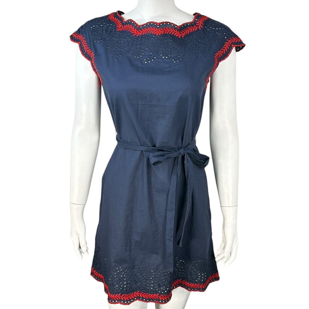 THML Mini Dress Size Small Embroidered Blue Red Cotton Patriotic Cap Sleeve Belt